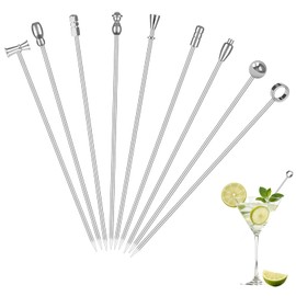 VelvetGlow Martini Cocktail Picks 9 Pcs, 4.1 Inch Stainless Steel Olive Spears, Reusable Garnish Sticks for Drinks and Appetisers, Bar Accessories, Silver