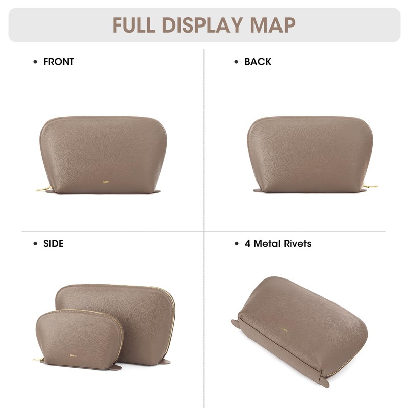 Kattee Leather Makeup Bag, Travel Cosmetic Bag Set, Toiletry bag
