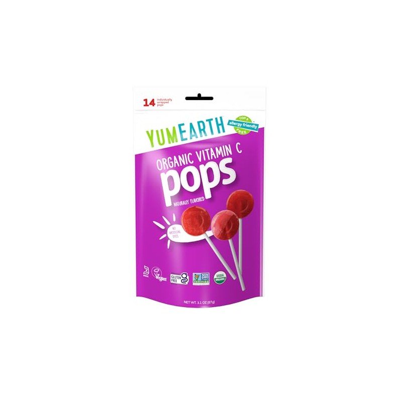 YumEarth Organic Vitamin-C Pops, 14 count, Allergy Friendly, Gluten Free,