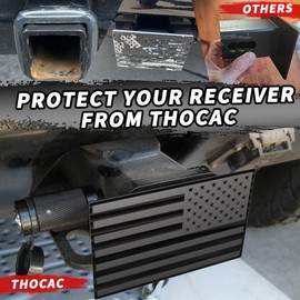 THOCAC American Flag Hitch Cover 2 Inch - Fits 2 Inch Trailer Hitch, Premium Quality Compatible with Pickup, SUV, Jeep, Trucks Accessories (Matte Black)