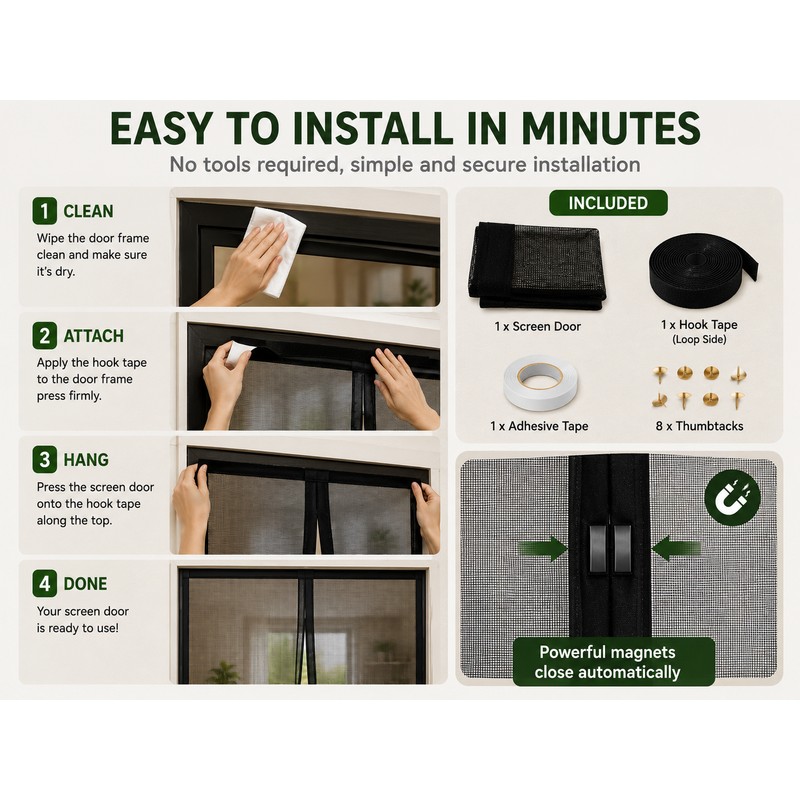 2-Pack Magnetic Door Curtain Automatic Mosquito Closing Door Screen Net