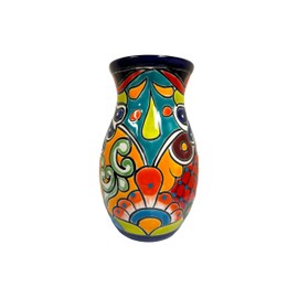 Talavera Flower Vase Folk Art Mexican Pottery Handmade Hand Painted Home Decor Indoor Multicolor Outdoor 10" (Multi 2)