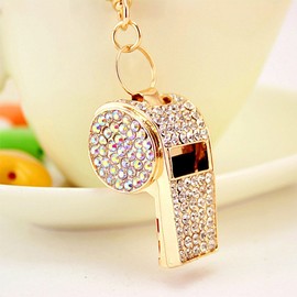INEBIZ Mini Shining Whistle Key Chain Bling Bling Car Charm Crystal Rhinestones Bag Pendant