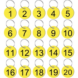 1-20 Number Tags, Plastic Key Tags with Metal Rings, 34mm Round Numbered Tags, Round Numbered Marking Identification Tags for House Lockers Dormitory Keys Cabinet Key Tags with Labels