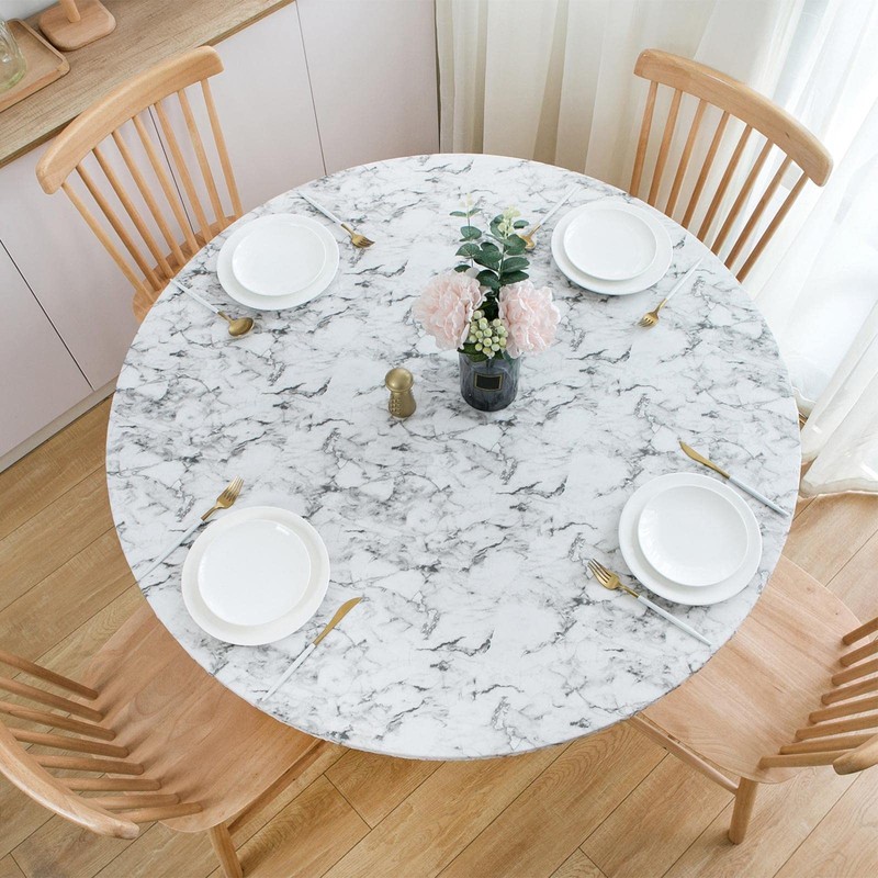 Sharplace Fitted Round Plastic Tablecloth with Flannel Backing and Elastic