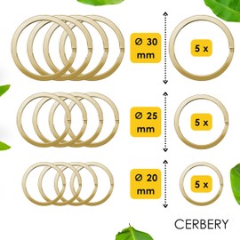 Cerbery - Hardened Steel Key Ring Set - 5 x 30 mm, 5 x 25 mm, 5 x 20 mm - Ring Key Ring Key Ring Key Holder (Gold), gold, Modern