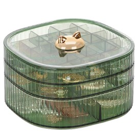 LETURE 3-Layer Acrylic Jewelry Organizer Box for Stud Earrings, Rings, Necklaces, Bracelets, Claw Clip Organizer, Small Bead Storage Containers for Crafts (Green Style2)