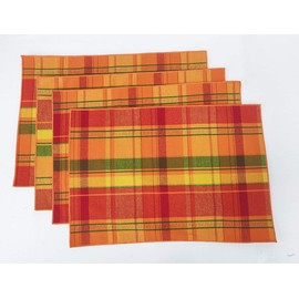Fennco Styles Harvest Plaid 2 Layers Reversible Design Terracotta Cotton Placemats 13" W x 19" L, Set of 4 - Autumn Plaid Table Mats for Home Decor, Thanksgiving, Holiday and Special Occasion