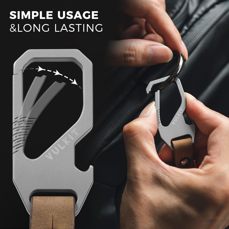VULKIT Titanium Key Keeper Genuine Leather Belt Loop Keychain, Bottle