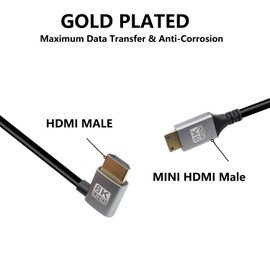 RIIEYOCA UHD 8K Mini HDMI Male to 90 Degree Left Angle HDMI Male 48Gbps High Speed 2.1 Cable Supports 8K@60Hz, 1080p, ARC, 3D, for DVR, HDTV(Left Angle, 1M)
