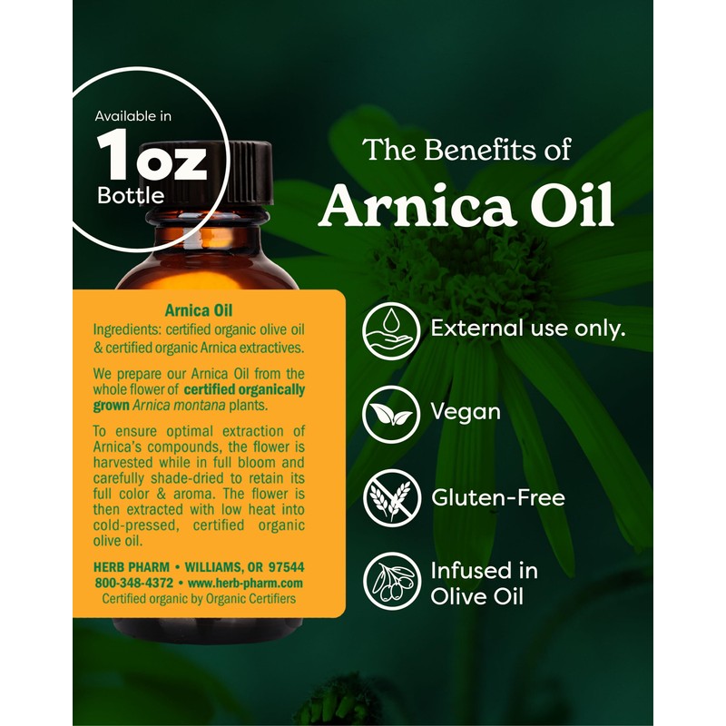 Herb Pharm Certified Organic Oil, Arnica, 1 Fl Oz