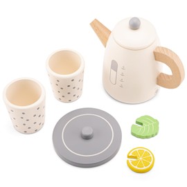 New Classic Toys 10711 Children's Wooden Pretend Play Tea Set-Includes Kettle, Mint Leaf, Lemon Slice, Two Cups-Fun and Educational Toy for Kids, Multicolor, One Size