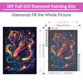 HEIBAGO Tiger Diamond Painting Kits for Adults, 5D Full Drill Round Fantasy Animal Painting Gems with Starry Sky Diamond Art, Diamond Dots Perfect for Home Wall Decor 12x16inch
