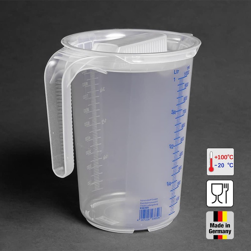 hünersdorff Measuring Jug 1 Litre with Lid, Polypropylene (PP), Shatterproof