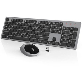 SABLUTE Wireless Keyboard and Mouse, Full-Size Wireless Mouse and Keyboard Combo, 2.4GHz Silent USB Wireless Keyboard Mouse Combo for PC Desktops Computer, Laptops, Windows - Color: Gray