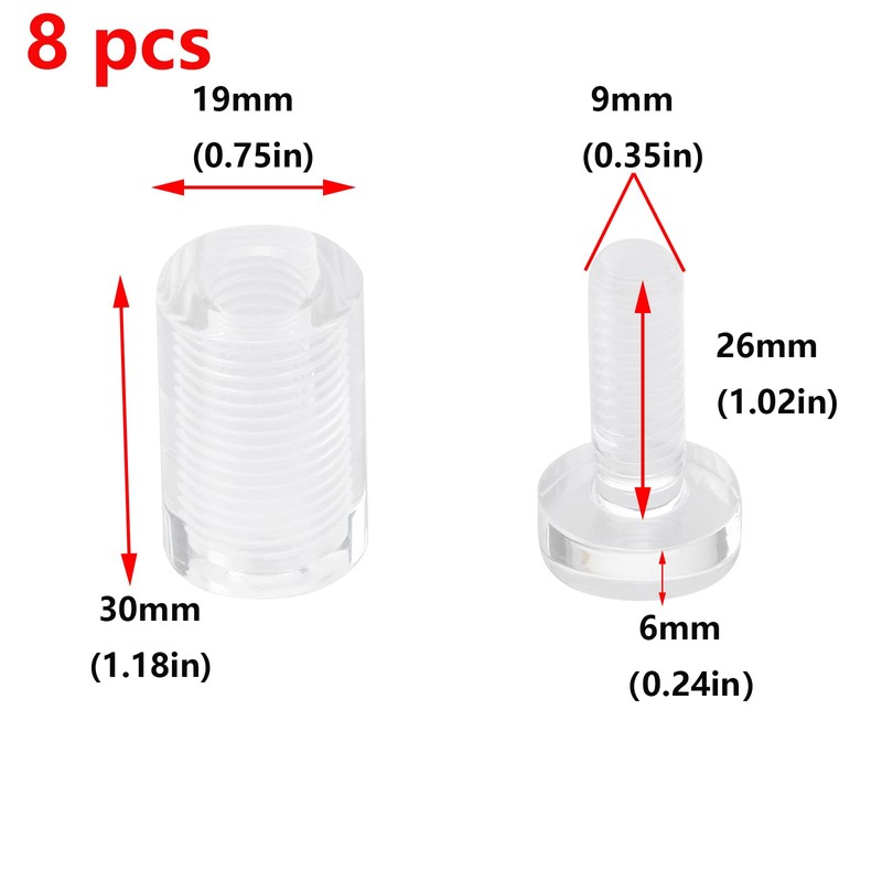 Antrader 8Pcs Clear Standoffs, 3/4" x 1-1/5" Acrylic Screws, Wall