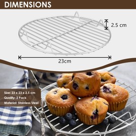 Herogo Cooling Rack Set of 2, Stainless Steel Round Wire Oven Racks for Cooling Baking Cooking Steaming, Rustproof & Smooth Edge, Oven & Dishwasher Safe, Metal Silver (23cm)