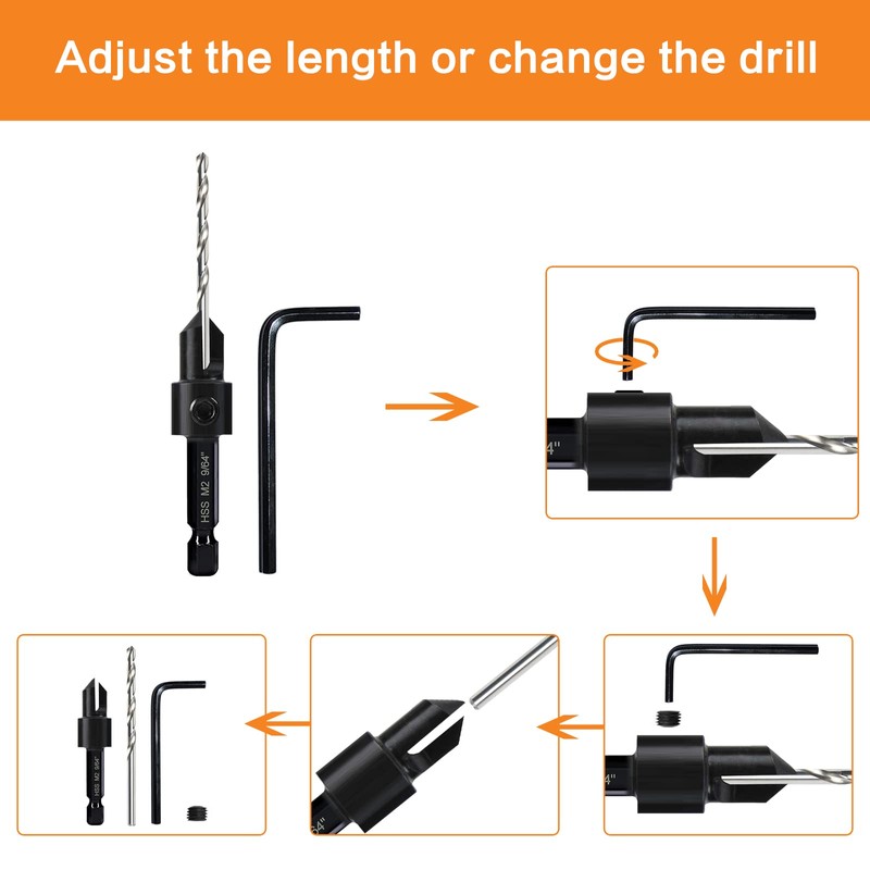 5-pc Woodworking Countersink Counterbore Drill Bit Set 3in1 for #6