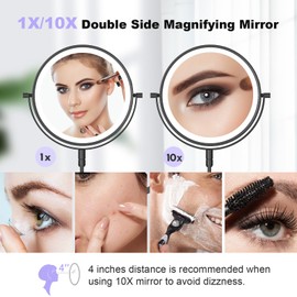 Rechargeable Wall Mounted Makeup Mirror - 8 Inch Double Sided 1X/10X Magnifying Mirror with 3 Color Lights Dimmable Touch Screen, 360°Swivel 19.6 Inch Extendable Accordion Bathroom Mirror - Black