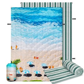 hotkoko Beach Blanket Waterproof Foldable Fleece Stadium Blanket for Outdoor Sports, Camping, Concerts, Car, Pet, Picnics Sand Free Compact Towels Quick Dry Absorbent for Swimming Pool