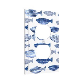 Abstract Fish Trellis 1 Gang Duplex Outlet Cover Faceplate Indigo Blue Decorative Single Electrical Receptacle Light Switch Cover Wallplate for Farmhouse Home Decor