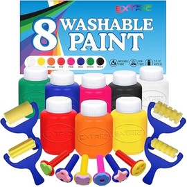 Kids Painting Set, Washable Paint for Kids 8 Colors with 10 Paint Sponges, Non Toxic Tempera Paints 2 oz Each, Paints for Toddlers Art, Craft, School and Home Finger Painting Projects