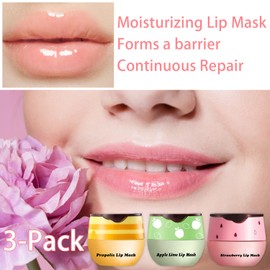 3 PCS Bee Lip Balm Honey Pot, Honey & Strawberry & Apple Lime Lip Mask Overnight Propolis Moisturizing Lip Balm Hydrating Prevention Dry and Crack Lip Scrubs Exfoliator Lip Wrinkle Care (Set A)