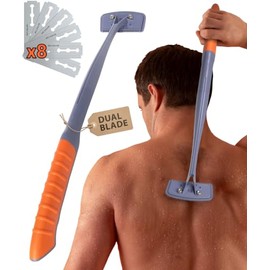 BRO SHAVER 3.0 - Afeitadora de doble hoja para hombre (bricolaje) +6 cuchillas para cortar el pelo de espalda y cuerpo Afeitado en húmedo o seco. Utiliza cuchillas de afeitar de doble filo. Mango