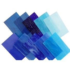 Lanyani（10 Sheets）Blue Variety Stained Glass Sheets 4 x 6 inch Opal Art Glass Pack Tiffany Glass, Mixed Textures