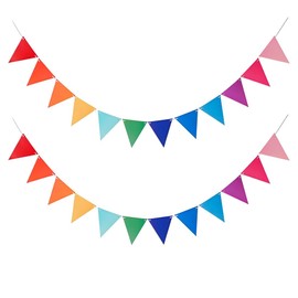 WUSJCOF 2 Stück Wetterfeste Wimpelkette für Outdoor, Einschulung Deko, Luftschlangen Regenbogen Deko, Girlande Geburtstag für Party, Festival, Spielturm und Spielhaus (Regenbogen)