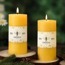 Natural Beeswax Pillar Candles,100% Pure Beeswax Candles-190 Hours Long Burning,Unscented Bees Wax Candles for Home,Prayer,Emergency,Dripless Smokeless Organic Pillar Candles Bluk-2.8x6in-2pack