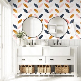 HAOKHOME 93017-1 Peel and Stick Wallpaper Boho Removable White/Tan/Navy Vinyl Self Adhesive Nursery Wallpaper for Girls Bedroom Decor 17.7in x 363in