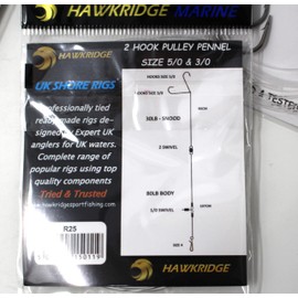 HAWKRIDGE RIG PRO SERIES - 5 Packs of Commercial Quality Fishing Rigs - 2 Hook - PULLEY PENNEL Ready Tied - Ideal for Sea Surf Casting Fishing (Tied to 50lb Snood) (HOOK SIZE - 1/0)