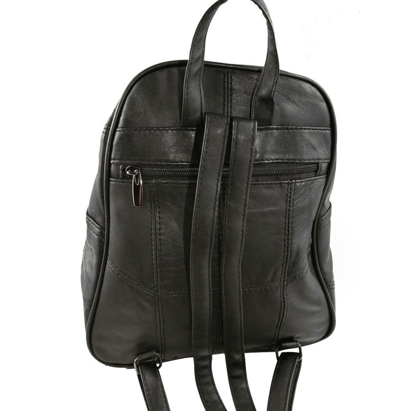 Ladies Soft Real Leather Backpack Rucksack Bag- Triple Zipped (Black)