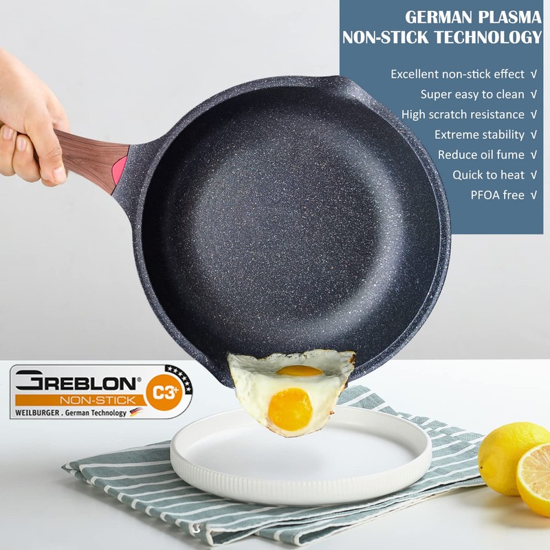 Vinchef Nonstick Deep Frying Pan Saute Pan with Lid, 12in/5.5Qt