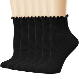 Mcool Mary - Calcetines casuales con volantes para mujer, calcetines de punto transpirables de algodón suave con volantes para mujer, paquete de 6, Negro-1, 5-9