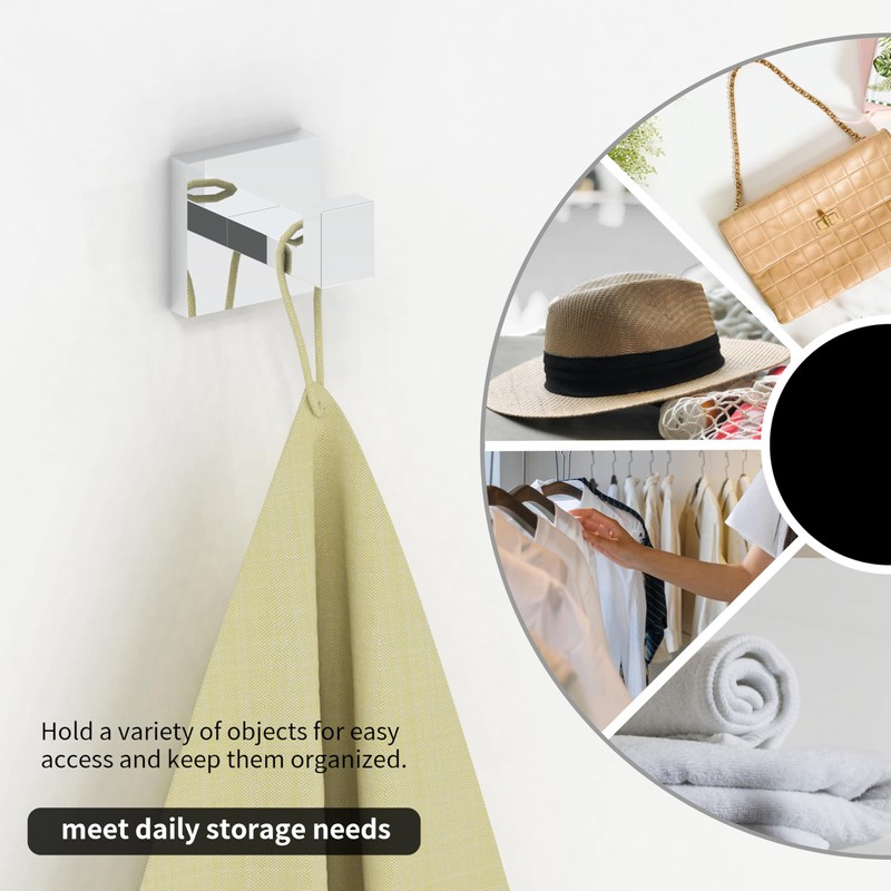 Ruacq Towel Hooks for Bathrooms, Heavy Duty Stainless Steel Square