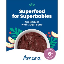 Amara Organic Baby Food - Stage 2 - Applesauce & Maqui Berry - Baby Cereal to Mix With Breastmilk, Water or Baby Formula - Shelf Stable Baby Food Pouches Made from Organic Fruit - 10 Pouches, 3.5oz Per Serving
