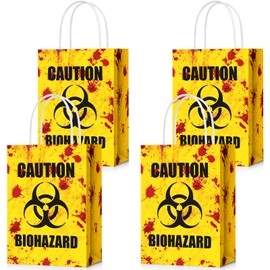 TaoBary 24 Pcs Halloween Biohazard Treat Bags Halloween Paper Gift Bags with Handles Zombie Theme Horror Party Favors for Candy Goodie Snacks Holiday Party Supplies