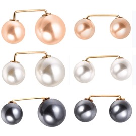Faux Pearl Brooch Pin Set, 6 Pieces Pearl Brooch Vintage Brooches Fashion Pullover Scarf Clip Double Head Pearl Brooch Pins for Women (3 Colours), Faux Pearl, Alloy