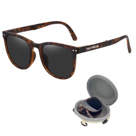 TaoTech Folding Sunglasses, Polarized, UV400 UV Rays, Reflective Light, Strong Light, Wellington Type, Fall Prevention, Shockproof, Sports, Bicycle, Running, Fishing, Climbing, Snowboarding, Skiing, Golf (Tortoise Shell Black)
