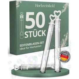 Hochzeitsheld® Wedding Soap Bubbles Pack of 50 - Perfect as a Wedding Decoration or Registry Office Surprise - Wedding Soap Bubbles Filled and Ready to Use - Wedding Soap Bubbles with Heart Handle