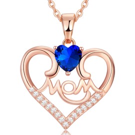 PAITAIN Mothers Day Gifts for Mom from Daughter Birthstone Heart Rose Gold Necklace for Grandma from Son Jewelry for Wife Gift for New Mom from Husband on Birthday Anniversary Christmas Valentines Day, Sterling Silver, Cubic Zirconia