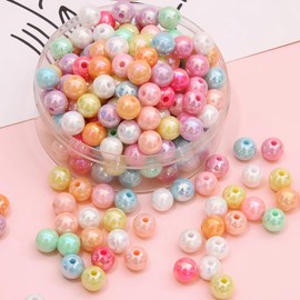Fiozroor 200 Pcs 8mm Iridescent Colorful Pearl Craft Beads