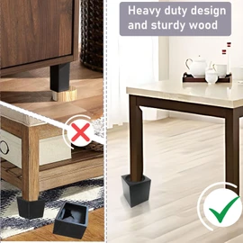 ECOGREDA Wood Bed Furniture Risers 4 Inch Heavy Duty Risers, Supports up to 6,000 Lbs, for Sofa Couch Desk Chair Table Base Raising Space, Convenient Store and Cleaning, Pack of 4 Black
