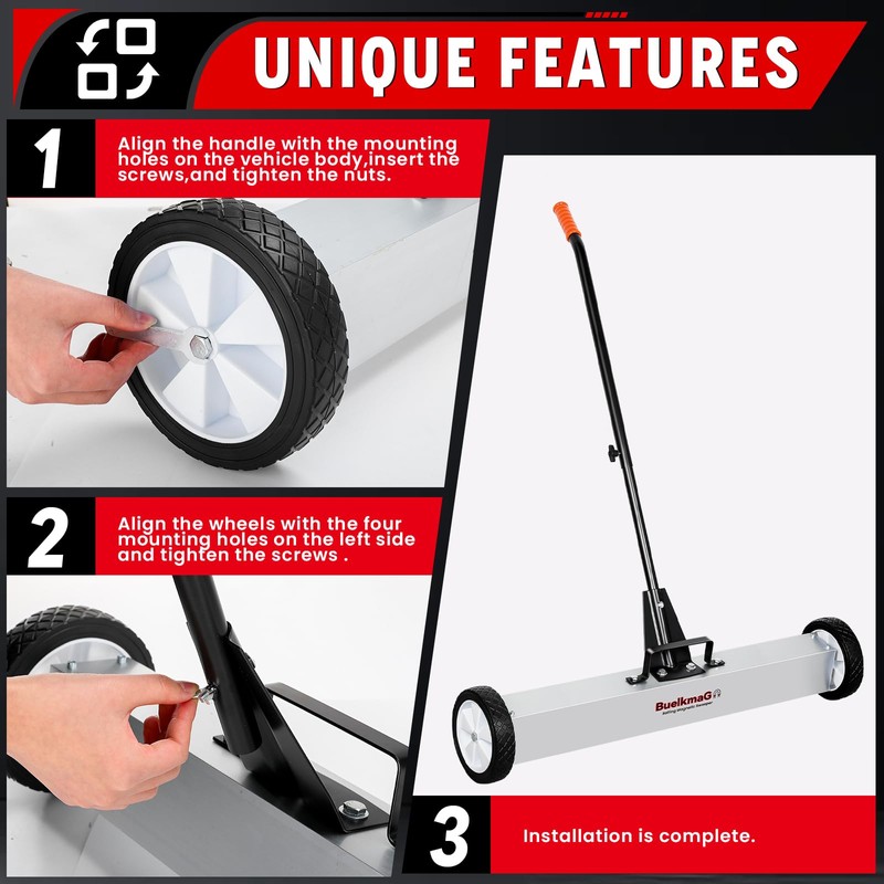 Buelkmag 55Lbs Nail Magnet Sweeper 36 Inch Rolling Magnetic Sweeper