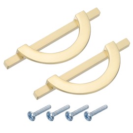 sourcing map 2 Pcs 3.78 Inch Kitchen Cabinet Handles, Half Moon Drawer Pulls Cabinet Pull Sliding Door Pull with Screws, Gold