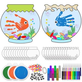 Cinrobiye 24 Set Spring Craft Kit Summer Fishbowl Under The Sea Handprint Art Crafts Bulk DIY Ocean Sea Animals Scene Fish for Preschool Classroom Summer Beach Party Activities Supplie
