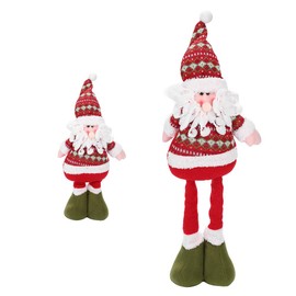 LONTG Christmas Figure Standing Santa Claus with Retractable Legs Christmas Ornament Home Decor for Desk Table Fireplace Window Display Plush Santa Claus Figure Gift with Small Sweet Candy Gift Box