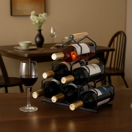 Creative Honeycomb Wine Rack, Black Metal and Wood Wine Cabinet, Holds 6 Bottles, Space-Saving Bar Liquor Rack, Modern Wine Storage for Restaurants and Home